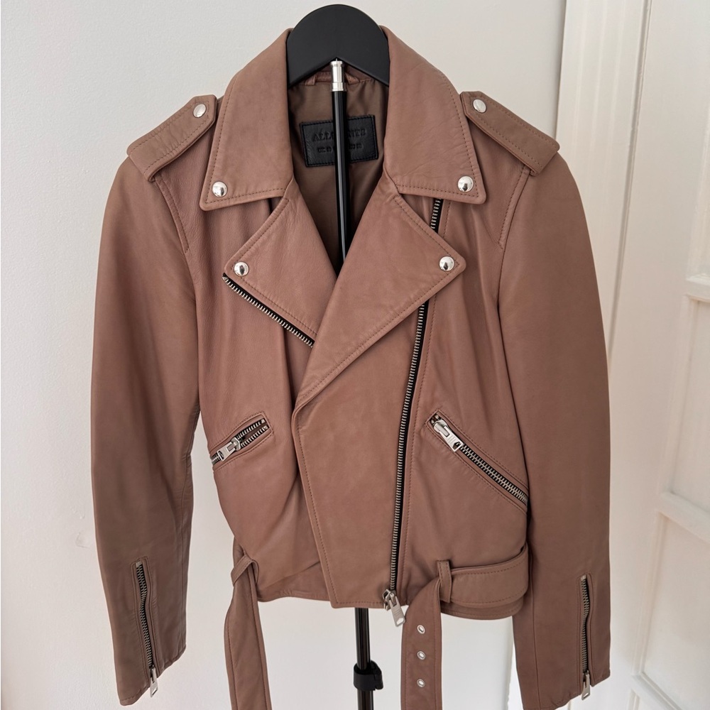 All Saints Tan Balfern Leather Jacket 100% Lamb Leather